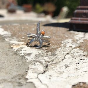 Coral Italian Sterling Silver Starfish Ring Sz 7